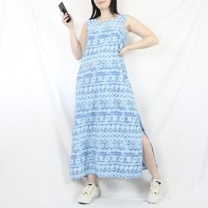 Vintage Blue Print Maxi Dress